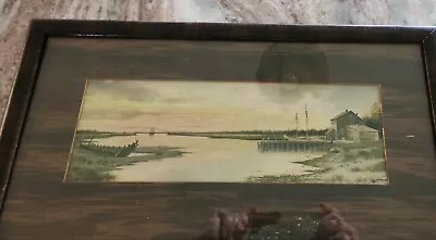 1907 Antique George M Hathaway ?  Landscape Watercolor Litho-The Head Of The Bay • $45