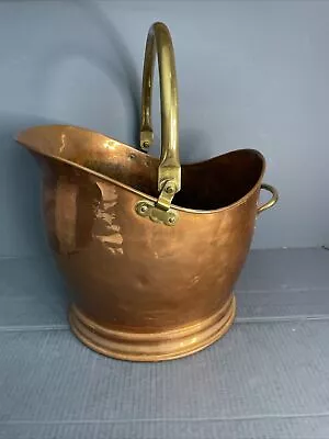 Vintage Large Brass Coal Scuttle Bucket Helmet Shaped Storage Fireplace (J) • £29.99