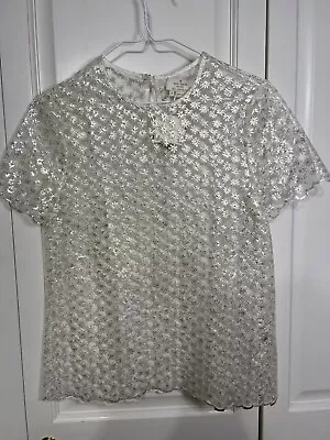 Kate Spade Metalic Gold Cream Shannon Sheer Daisy Flower Top Sz 0 NWT • $101.16