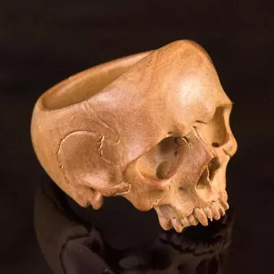 Skull Ring Size 8 Natural Sandalwood Art Carving Memento Mori Sculpture 2.57g • $54