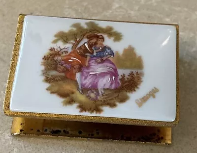 Vintage Match Holder Matchbox With Limoges Porcelain Top Fragonard Painted • £10