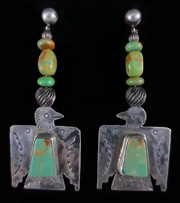 Vintage Navajo Earrings - Sterling Silver And Turquoise - Thunderbirds • $189