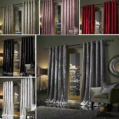 £9.31 • Buy Plush Crushed Velour Faux Velvet Pencil Pleat Or Eyelet Ring Top Pair Curtains 