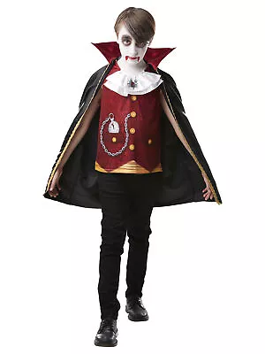 Boys Vampire Boy Halloween Spooky Dracula Cape Fancy Dress Kids Costume • £13.91