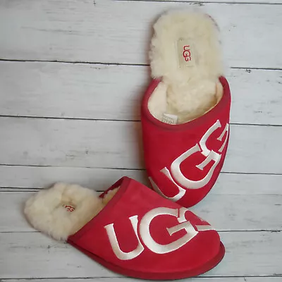 UGG Men's Size 11  Wool Sheepskin Red Slippers Scuff Logo • $45