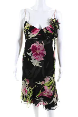 J. Mendel Womens Floral Print Spaghetti Strap A Line Maxi Dress Black Size 8 • $233.99