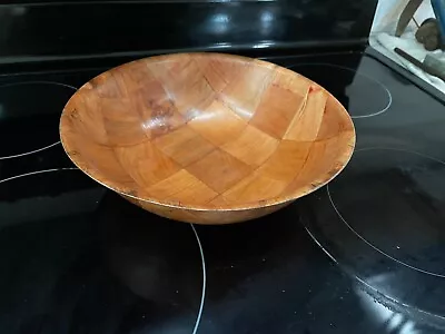 Vintage Woven Weave Salad Bowl 10 X 3 Formosa Bamboo Perfect Size Parquet Wood • $9.99