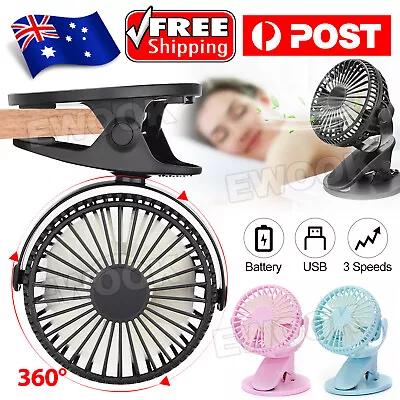 $14.85 • Buy Portable 360° Mini Fan Travel Rechargeable USB Clip On Desk Fan Pram Cot Car AU