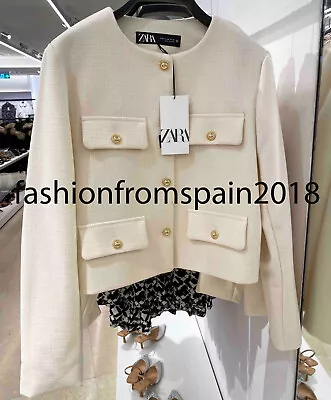 Zara New Woman Cropped Blazer With Flaps Jacket Ecru Xs-xl 3046/278 3046/888 • $59.88