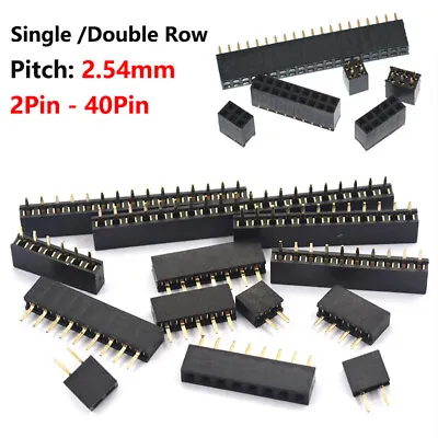 2.54mm 0.1  PCB Header Vertical Female Socket Connector Single Row / Double Row • £2.28