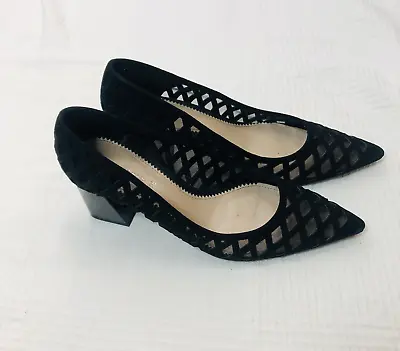 Zara Womens Size 7.5 Black Suede Cutout Mesh Block Heel Pumps • $19.99