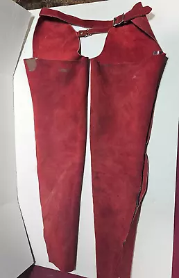 Women's Youth RED SUED LEATHER CHAPS 31-34  Over The Jeans Waist  23  Thigh • $24.95