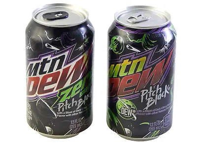 Mountain Dew Pitch Black & Zero Sugar 12 Oz Can MTN 2 Pack Discontinued FREE S&H • $24.99