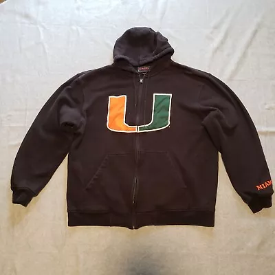 Miami Hurricanes Hoodie Mens Extra Large Black Champs Sports Thermal Lined Zip • $23.95