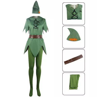 Adult Mens Classic Peter Pan Forest Cosplay Costume Tunic Hat Tights Halloween 1 • £45.55