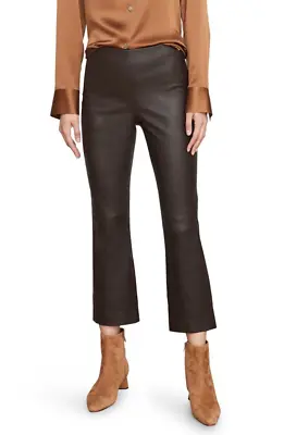 $1295 Vince Womens Pants L Large Hickory Brown Supple Leather Crop Flare Trouser • $314.99