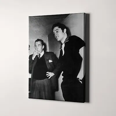 Elvis Presley And Ed Sullivan 1950s Black & White Canvas Wall Art Print • $59