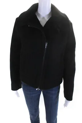 Vince Womens Wool Shearling Collar Zip Up Mid Length Jacket Coat Black Size S • $182.99