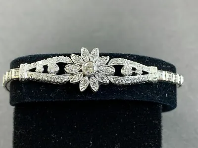 Vintage 14K White Gold Flower Natural Diamond Bracelet 2.25 Carats • $1825