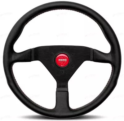 MOMO Montecarlo Black Leather W/ Red Stitching 350mm Steering Wheel New Genuine • $190