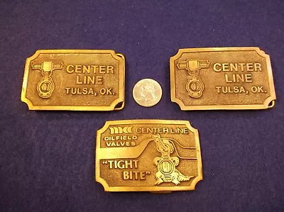 Lot Of 3 Vtg Brass Belt Buckles - Center Line Oilfield Valves  Tight Bite  Tulsa • $39.99