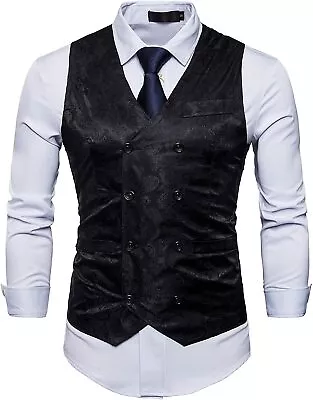 Showu Men's Classic Paisley Vest Suit Set Double Breasted Single Breasted Vest F • $60.40