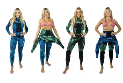 Mako 1-piece Reversible 2mm Camo Spearfishing Wetsuit (Blue / Green) Size Large • $134.99