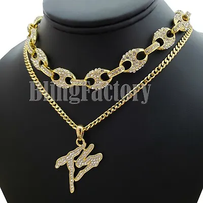 Hip Hop Terror Squad TS Pendant 20  Cuban Chain & 18  Iced Marina Link Necklace • $14.99