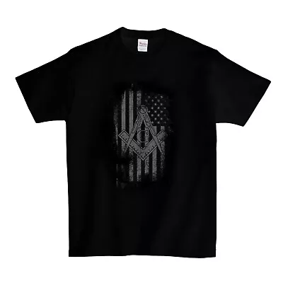 Masonic Logo & US Flag Subdued T-Shirt - Black • $17.95