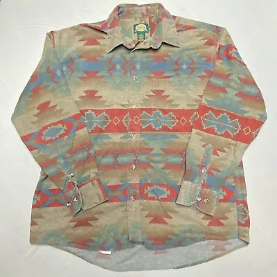 $22.49 • Buy VTG Cabelas Mens Shirt Large Green Southwestern Chamois Long Sleeve Button Up