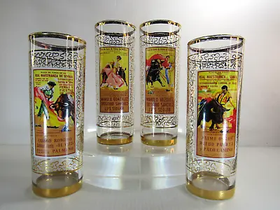Glasses Plaza De Toros Vintage Spain Litho Glass Vue-Ion Vivid Colors 4pcs • $28.99