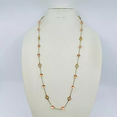 J. Crew Necklace Pink Beaded Stations Pave Rhinestone Gold Tone 32  Jewelry • $27.95