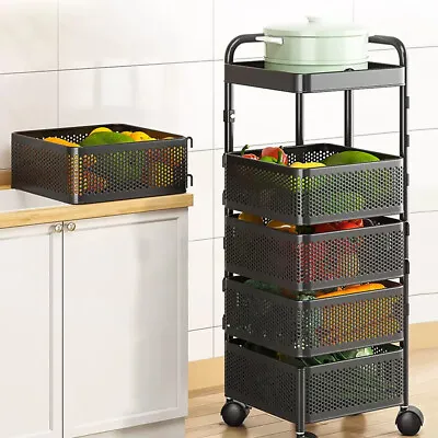 Multi-Layer Kitchen Shelf Vegetable Fruits Rack Kitchen Rotating Storage Trolley • £18.95