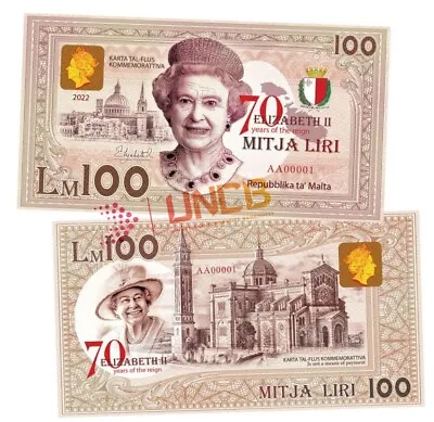 100 Lira QUEEN ELIZABETH II Commemorative Banknote / UnCB • $8
