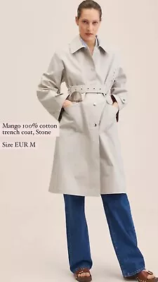 Mango Woman SizeM Premium Water Repellent Stone Cotton Oversized Trench Coat NWT • £45