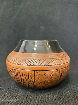 Authentic Navajo Etched Pottery; NEP7-A2; 3.5”H X 4.5”W; Maxine Platero • $31.50