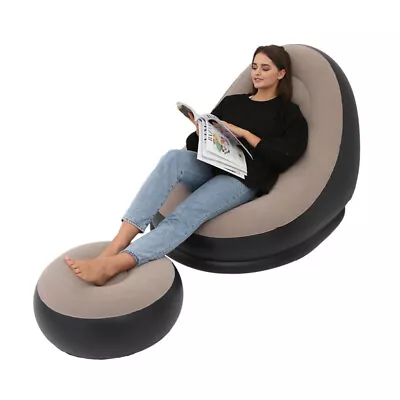 Iatable Air Mattress Lazy Sofa Deck Chair Comfortable Leg Stool Rest Single Bean • £68.78