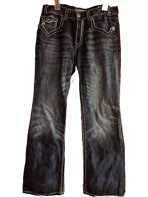  MEK DENIM OAXACA JEANS Men 31W 34L VTG +DISTRESSED BOOT CUT JEANS VGC +$3 OFF • $32.99