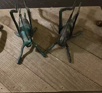 Vintage Set Of Two Cast Iron Crickets- Garden Decor- Good Luck - HTF • $11.99