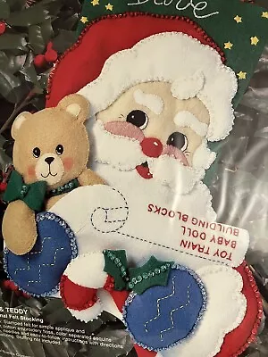 Vintage Bucilla 15  Christmas Stocking Kit  Santa & Teddy  # • $21