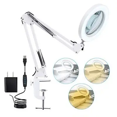 $46.54 • Buy LED Magnifying Lamp With Clamp, 8-Diopter, 10X Real Glass Lens, 3 Color Modes 