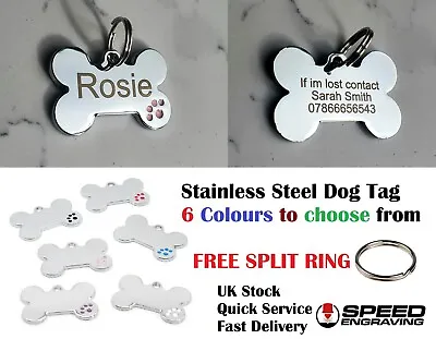 £1.69 • Buy Stainless Steel Dog Tag Engraved Personalised -Cat Tag -ID Tag -Name Tag 38x25mm