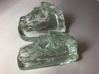 Vintage Horse Book Ends Heavy Molded Glass • £75.93