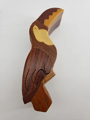 Wooden Puzzle Box Toucan Hand Carved Lined Trinket Box • $18