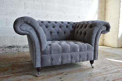 Modern Handmade Slate Grey Velvet Chesterfield Snuggle Love Seat Chair Large  • £1295