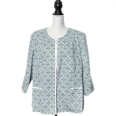 NEW Coldwater Creek 24W Robbins Egg Geometric Print Jacket Blazer LS Mint Green • $24.95