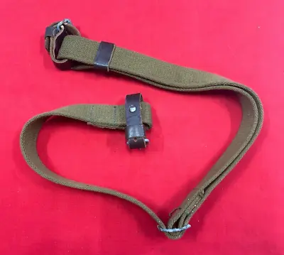 RARE! WWII MOSIN NAGANT Canvas Rifle Sling W/ Leather Dog Collars & Ink Stamps • $49.99