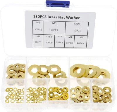 £18.16 • Buy 180PCS Brass Flat Washer Assortment Set 8 Sizes M2 M2.5 M3 M4 M5 M6 M8 M10 Pad
