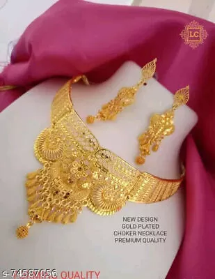 Bollywood 22K Gold Plated Style Indian Choker Jewelry  Bridal Necklace Set • £19.07