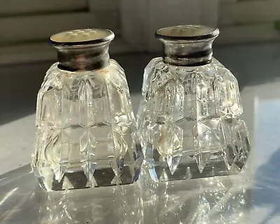 Birks Crystal Silver Salt Pepper Shakers Sterling 925 Mother Of Pearl Tops • $16.99